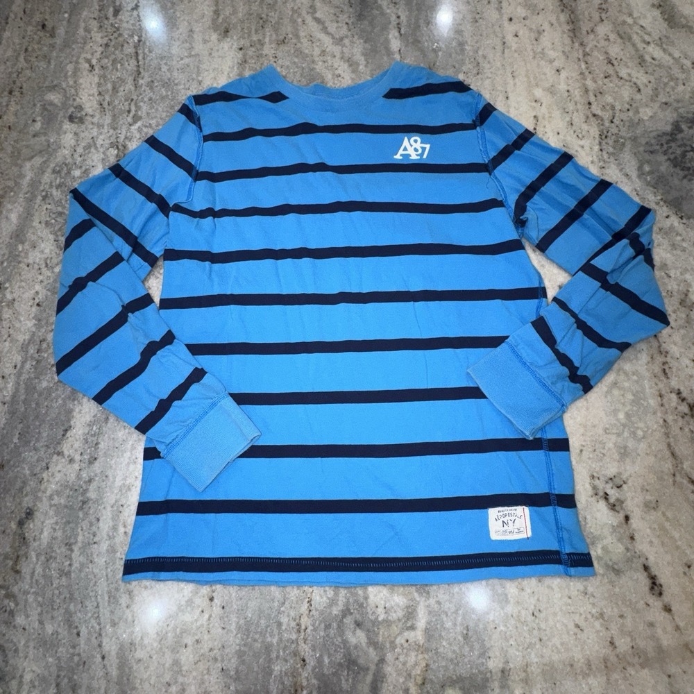 Aeropostale Y2K Long Sleeve Striped Shirt Blue Logo Men's Sz XL Skater Preppy